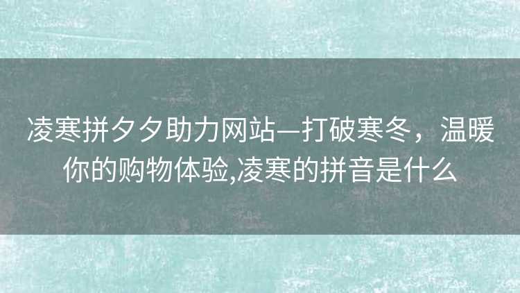 凌寒拼夕夕助力网站—打破寒冬，温暖你的购物体验,凌寒的拼音是什么