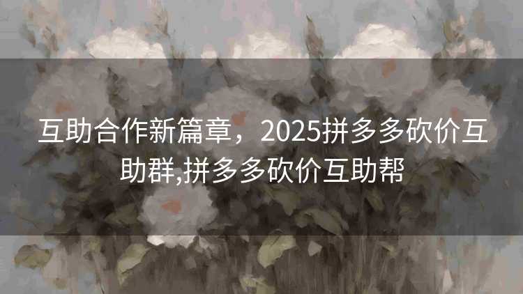 互助合作新篇章，2025拼多多砍价互助群,拼多多砍价互助帮