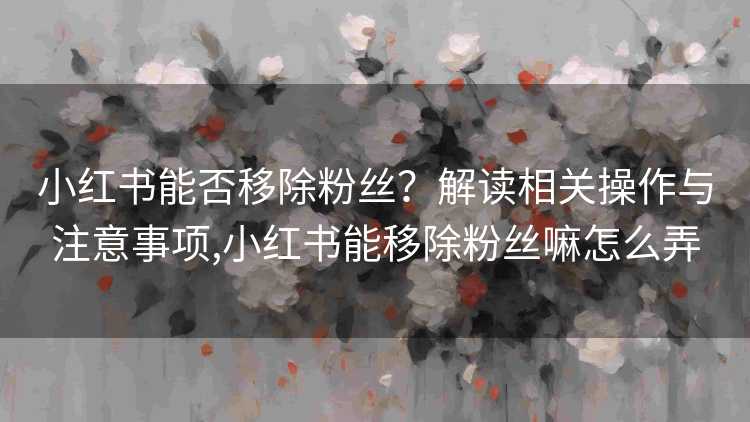 小红书能否移除粉丝？解读相关操作与注意事项,小红书能移除粉丝嘛怎么弄