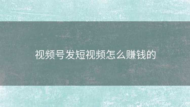 视频号发短视频怎么赚钱的