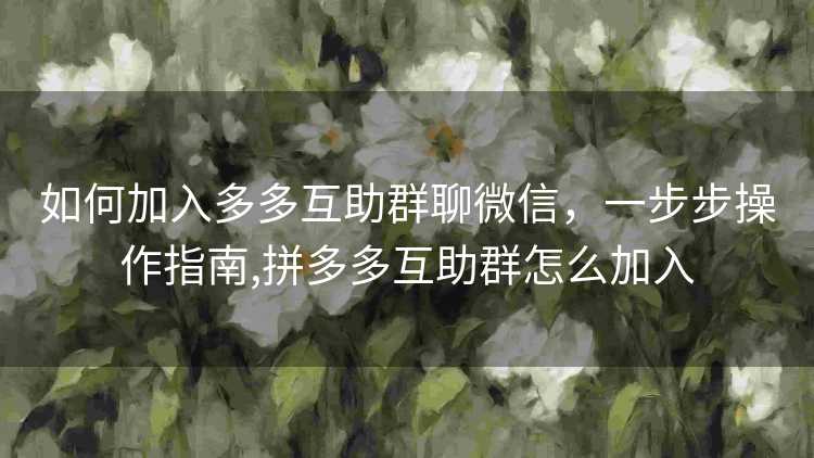 如何加入多多互助群聊微信，一步步操作指南,拼多多互助群怎么加入