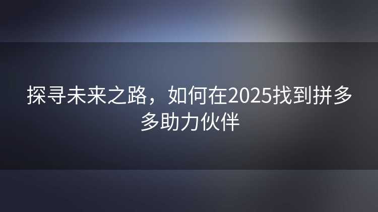 探寻未来之路，如何在2025找到拼多多助力伙伴