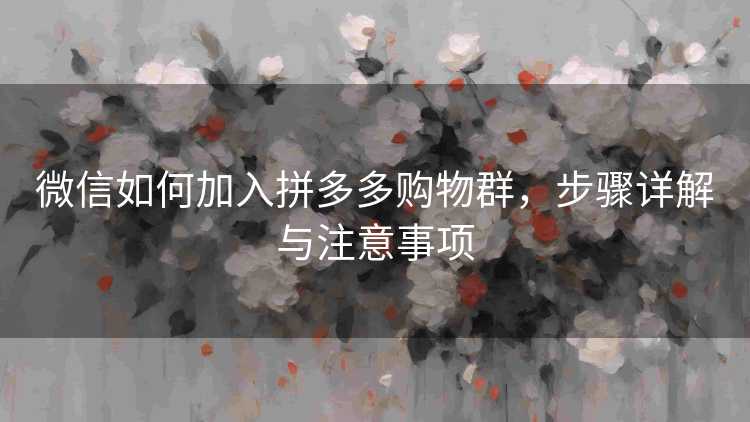 微信如何加入拼多多购物群，步骤详解与注意事项