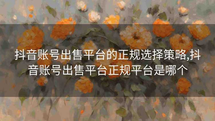 抖音账号出售平台的正规选择策略,抖音账号出售平台正规平台是哪个