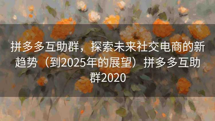 拼多多互助群，探索未来社交电商的新趋势（到2025年的展望）拼多多互助群2020