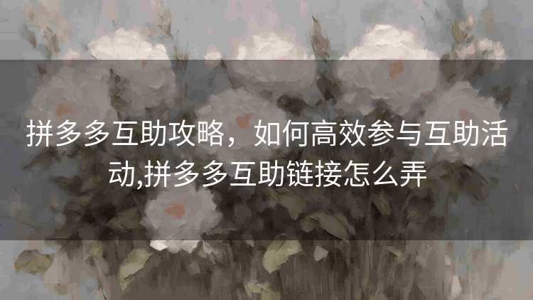 拼多多互助攻略，如何高效参与互助活动,拼多多互助链接怎么弄