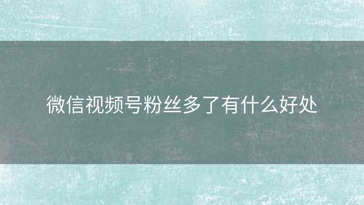 微信视频号粉丝多了有什么好处