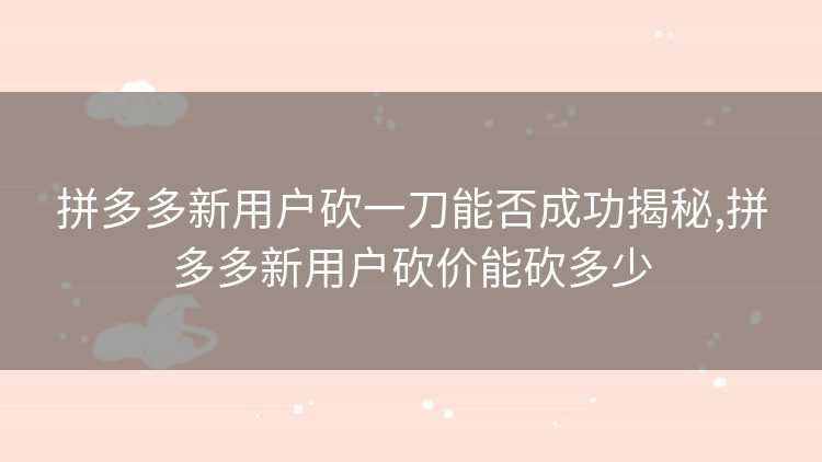 拼多多新用户砍一刀能否成功揭秘,拼多多新用户砍价能砍多少