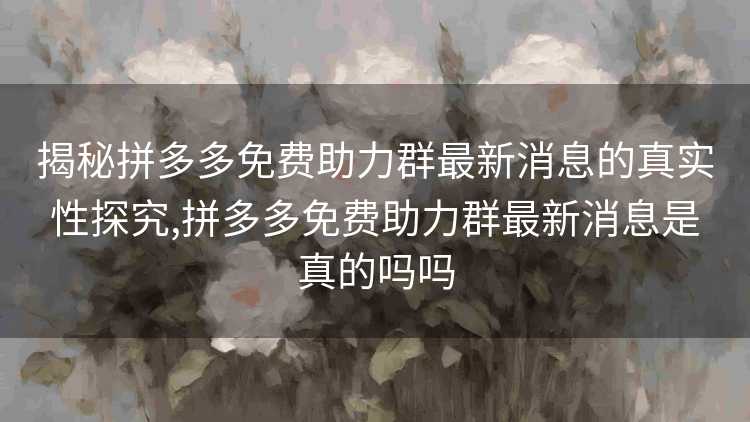 揭秘拼多多免费助力群最新消息的真实性探究,拼多多免费助力群最新消息是真的吗吗