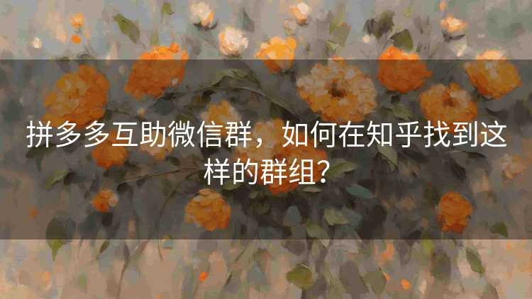 拼多多互助微信群，如何在知乎找到这样的群组？